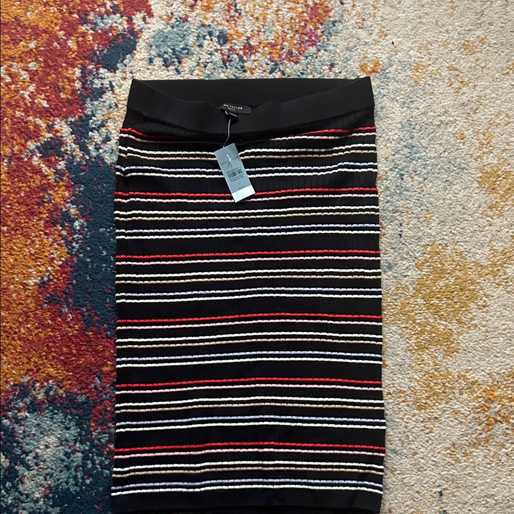 Ann Taylor Black, Red, and White Striped Pencil Skirt